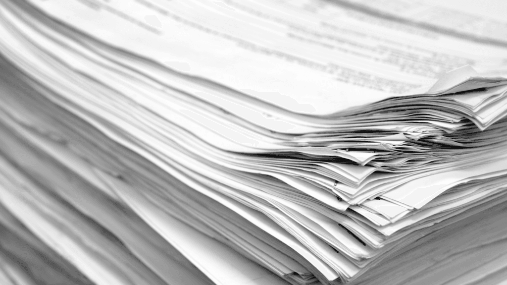 Pilha de documentos organizados, simbolizando o fluxo de apuração de denúncias corporativas